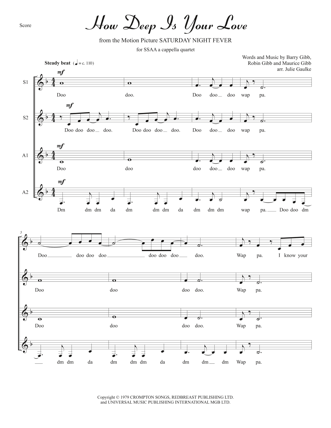 How Deep Is Your Love (arr. Julie Gaulke)
