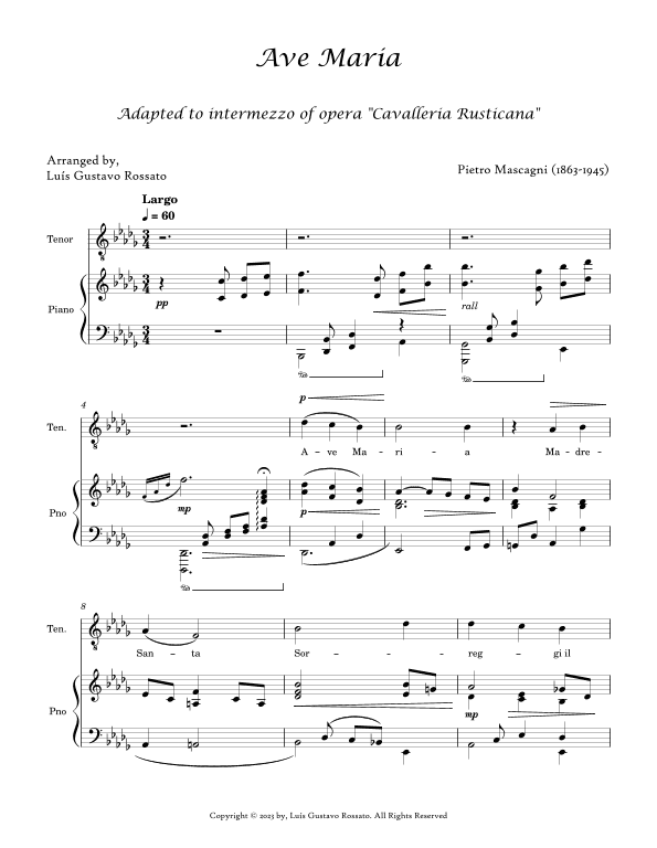 Mascagni - Ave Maria (TENOR - Db Major) (arr. Luís Gustavo Rossato)