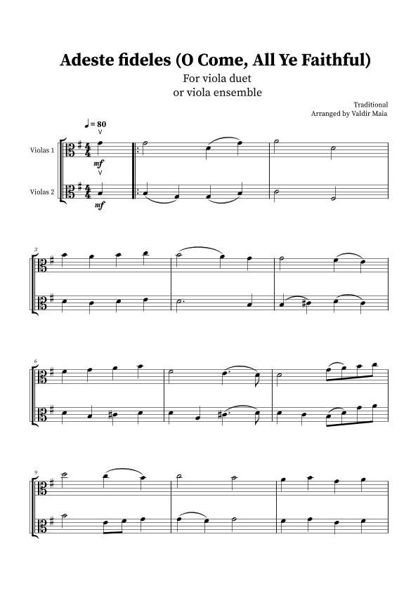 O Come, All Ye Faithful (Adeste Fideles) - Viola Duet (arr. Valdir Maia)