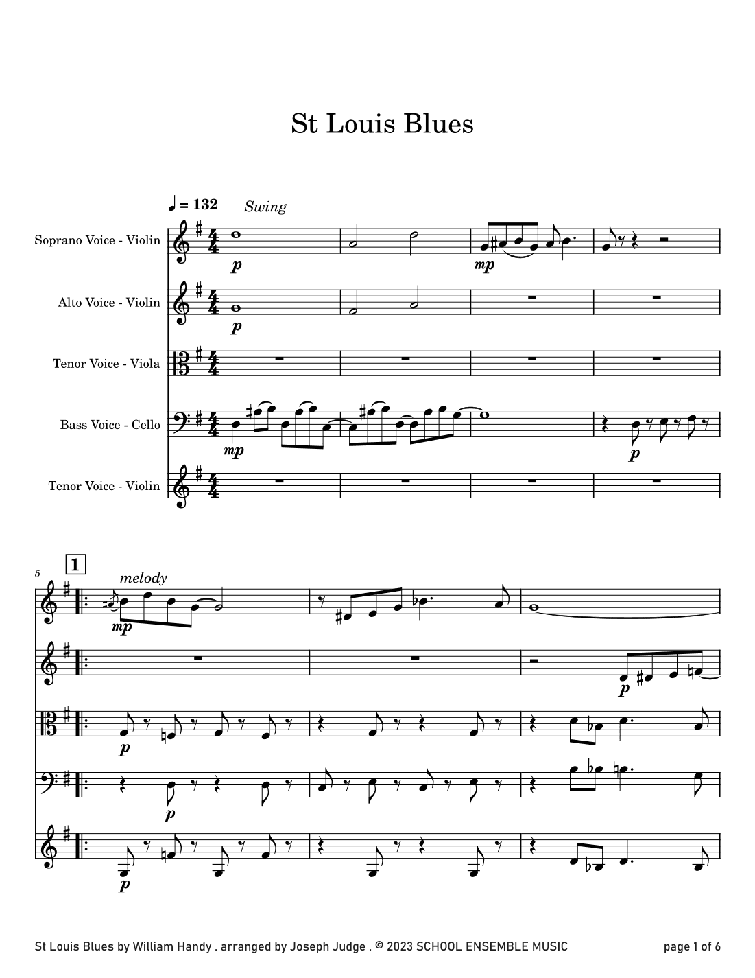 St Louis Blues by Handy for String Quartet in Schools (arr. Joseph Judge)