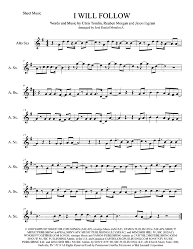 I Will Follow (arr. José Daniel Morales A.)