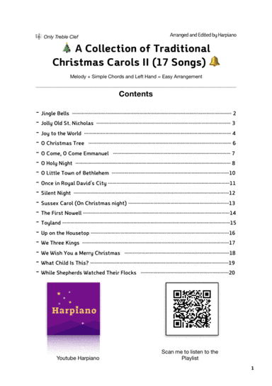 A Collection of Traditional Christmas Carols II (J to W, 17 songs) (arr. Harpiano)