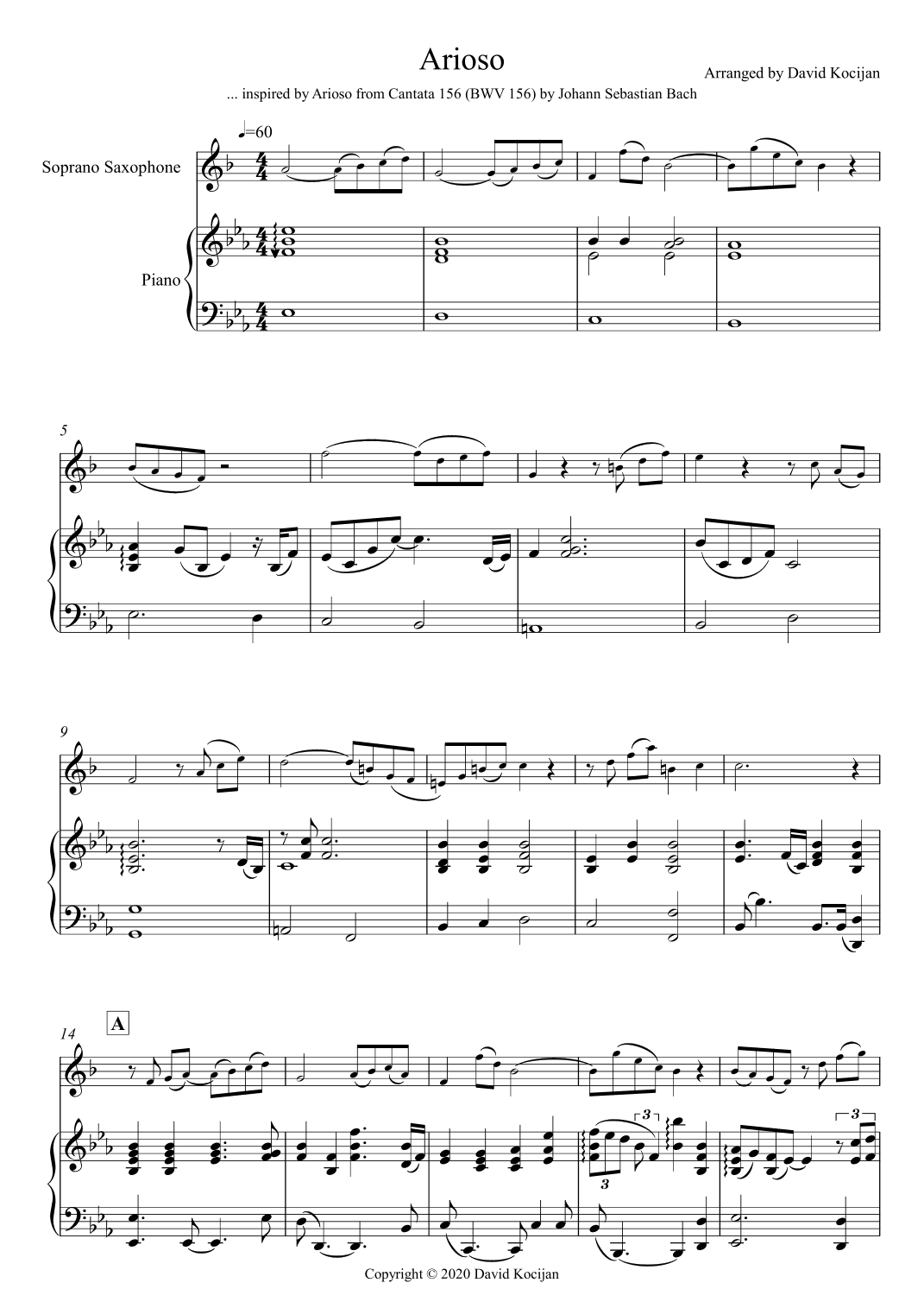 Arioso (soprano sax & piano) - EASY (arr. David Kocijan)