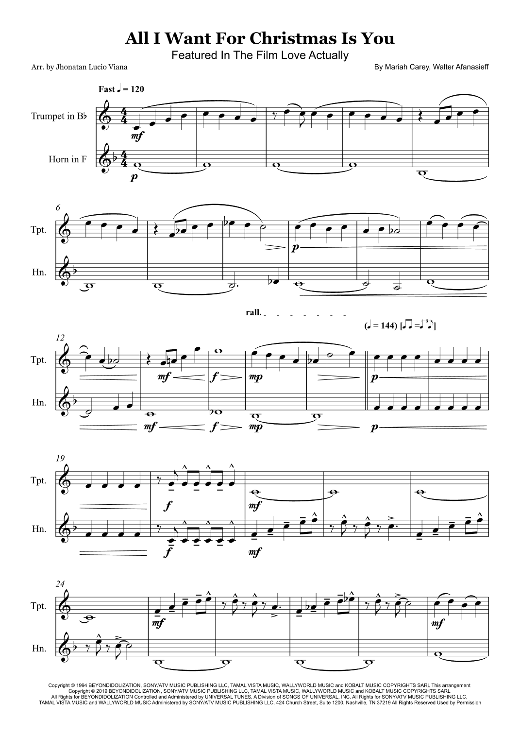 All I Want For Christmas Is You (arr. Jhonatan Lucio Viana)
