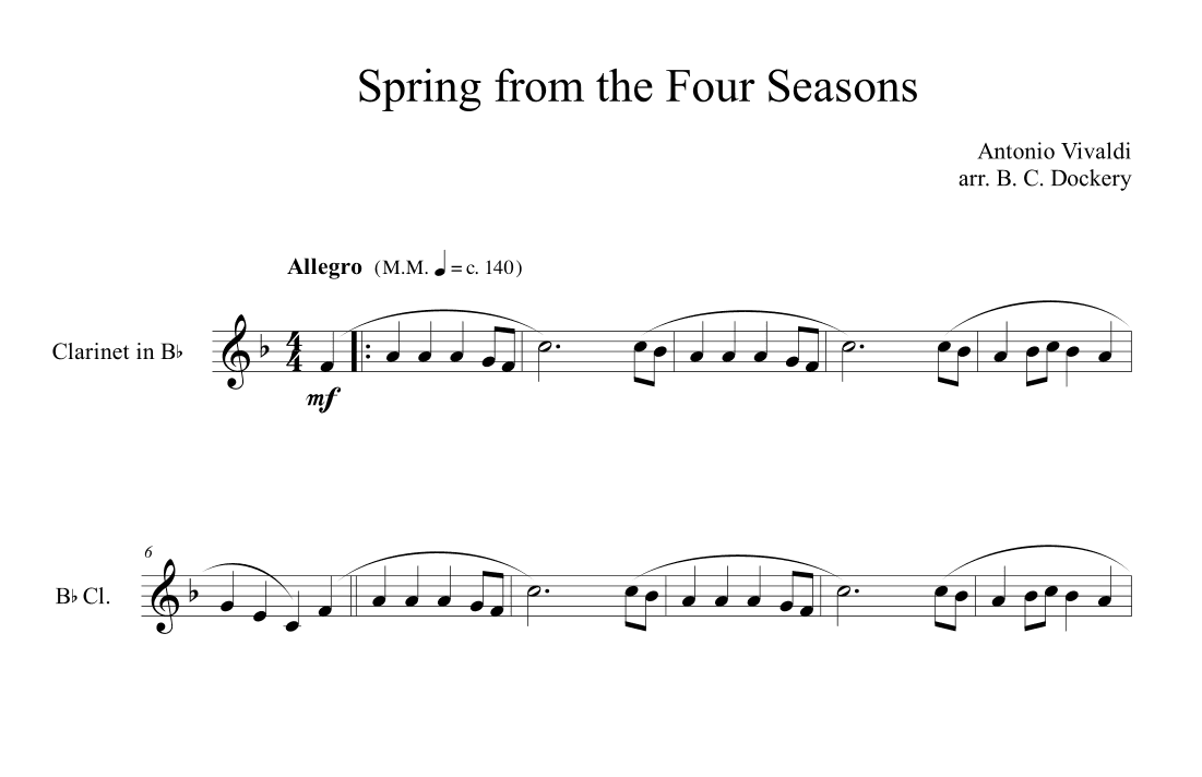 Spring from the Four Seasons (Clarinet Solo) (arr. B. C. Dockery)