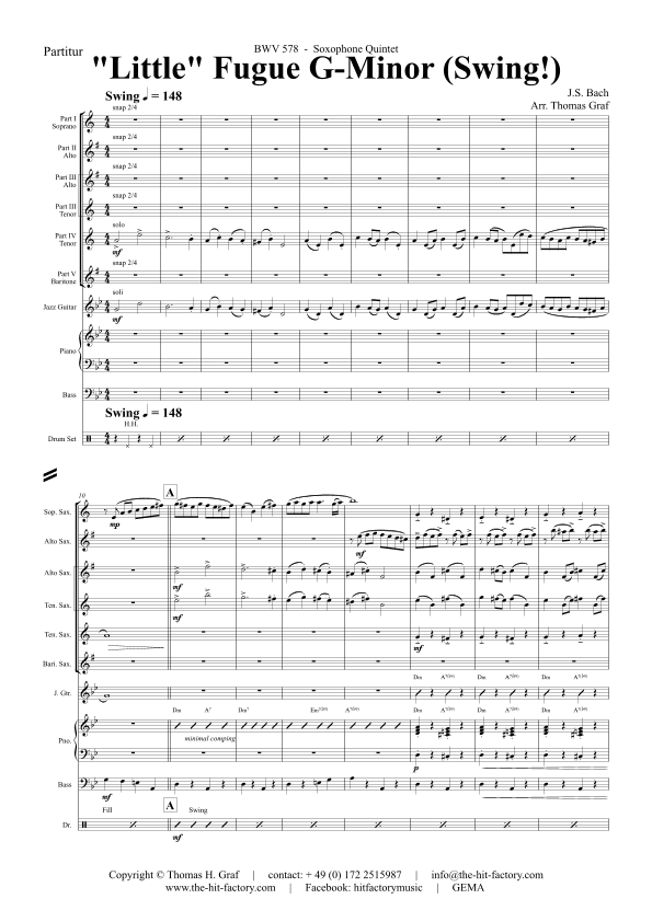 Fugue G Minor - Called The Little - BWV 578 - Swing - Saxophone Quintet (arr. Thomas Graf)