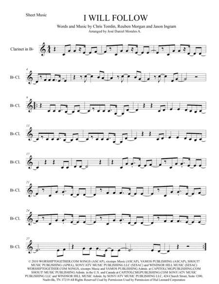 I Will Follow (arr. José Daniel Morales A.)