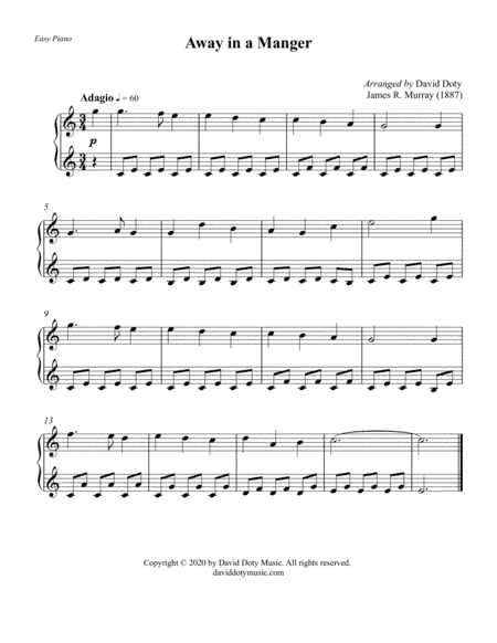 Away in a Manger Easy Piano Christmas Solo for Beginners (arr. David Doty)