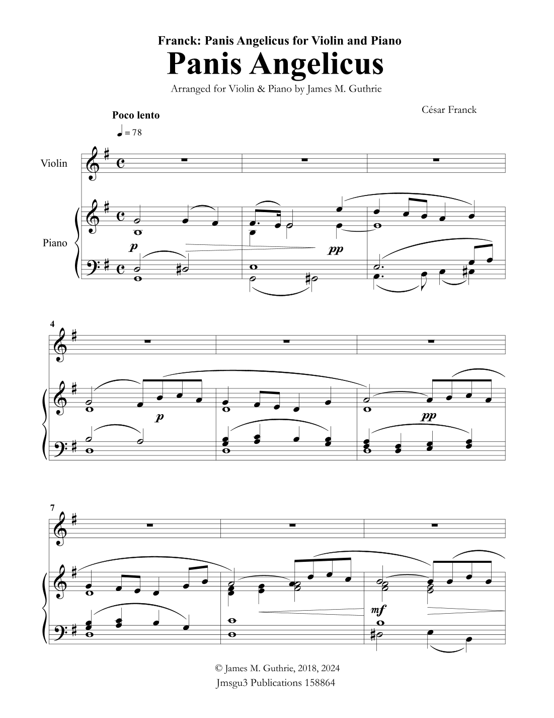 Franck: Panis Angelicus for Violin & Piano (arr. James M. Guthrie, ASCAP)