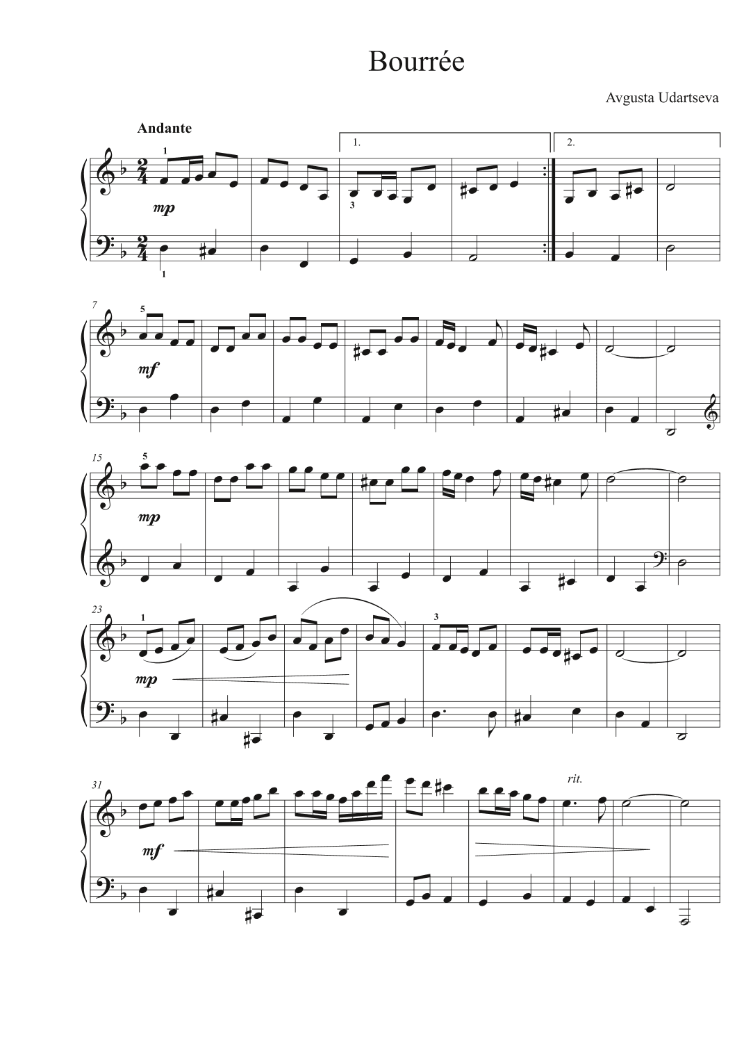 Bourrée - Easy Piano