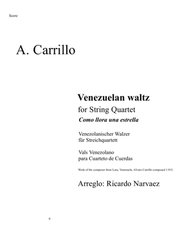 Como llora una estrella. Venezuelan Waltz, Vals Venezolano (arr. Ricardo Narvaez)