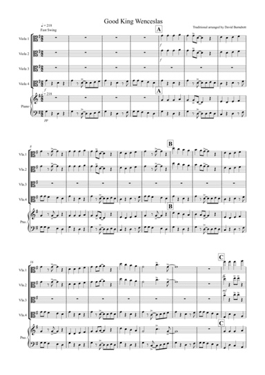 Good King Wenceslas (Jazzy Style!) for Viola Quartet (arr. David Burndrett)