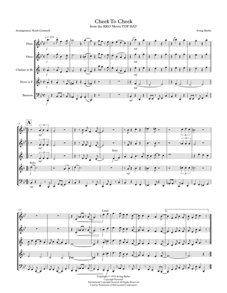 Cheek To Cheek (arr. Keith Gemmell)