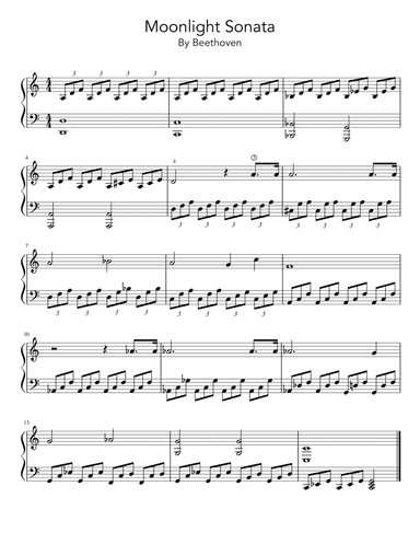 Moonlight Sonata (Beethoven) - Short Version Arranged for Early Intermediate Student (arr. Dennis Cheng)