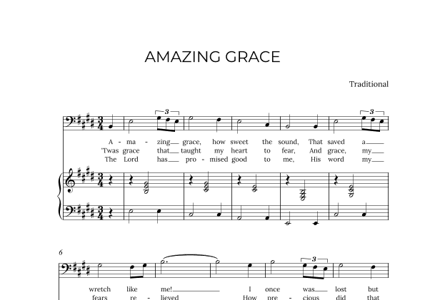 AMAZING GRACE - for piano and baritone in E major (arr. Alex Nunes Rodrigues)