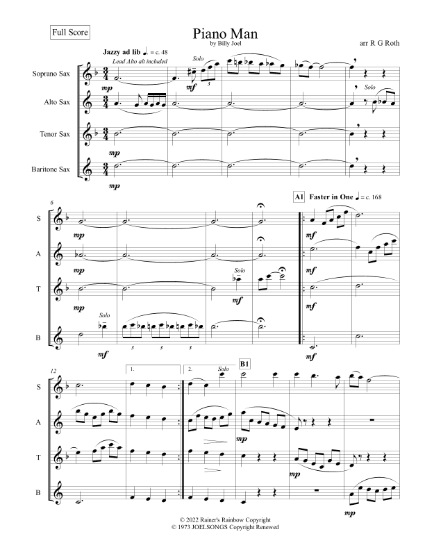 Piano Man (arr. R G Roth)