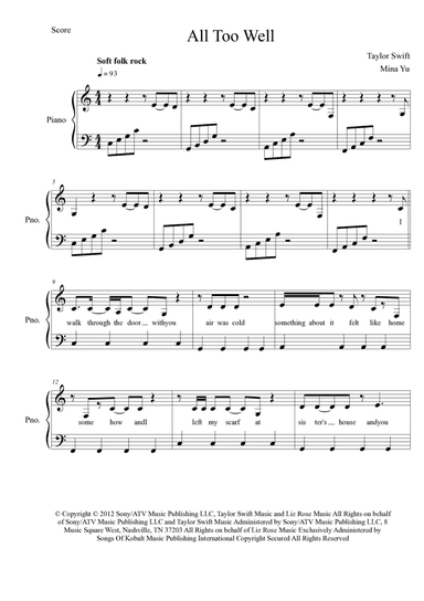 All Too Well (arr. Mina Yu)