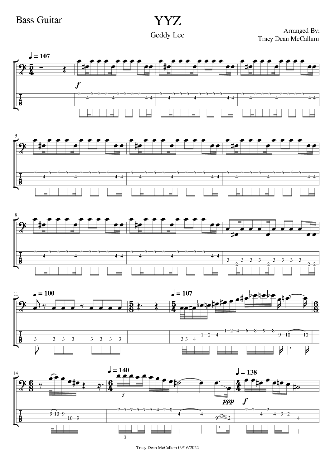 Yyz (arr. Tracy Dean McCallum)