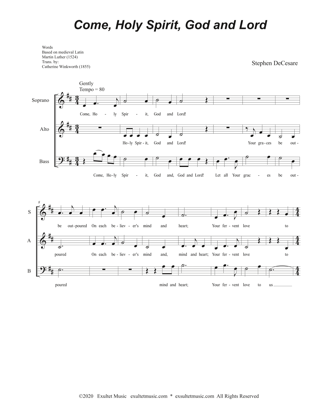 Come, Holy Spirit, God and Lord (SAB) (arr. Stephen DeCesare)