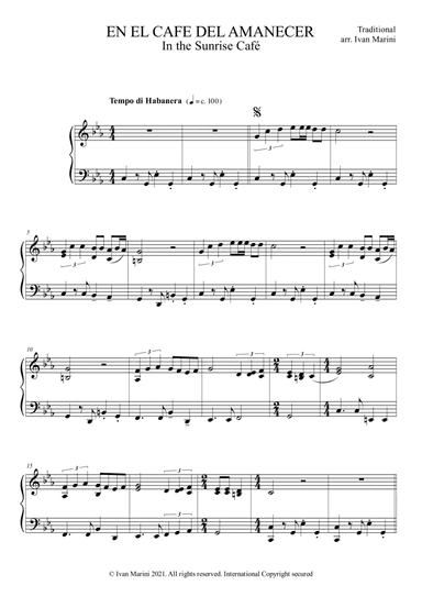 EN EL CAFE DEL AMANECER (In the Sunrise Café) - for solo Piano (arr. Ivan Marini)