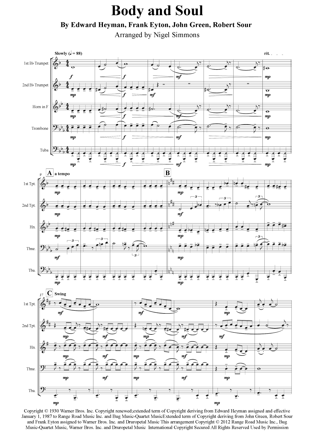 Body And Soul (arr. Nigel Simmons)