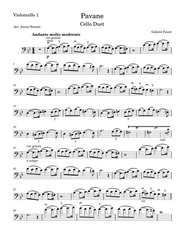"Pavane" in G minor for Cello Duet (arr. Aaron Sinnett)