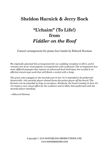 L'chaim (arr. Edward Neeman)