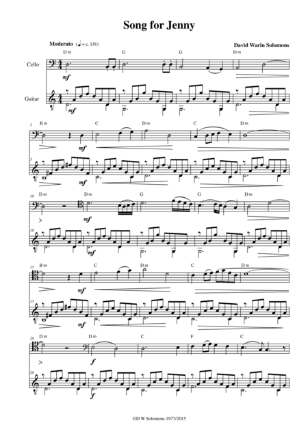 Song for Jenny for cello and guitar