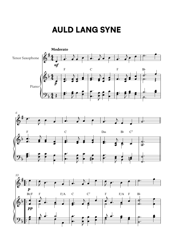 Auld Lang Syne (for Tenor Saxophone and Piano) (arr. Cadenza Editions)