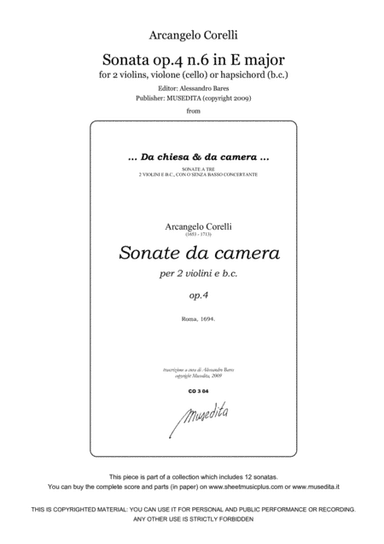 Corelli, Sonata op.4 n.6 in E major (arr. Alessandro Bares)