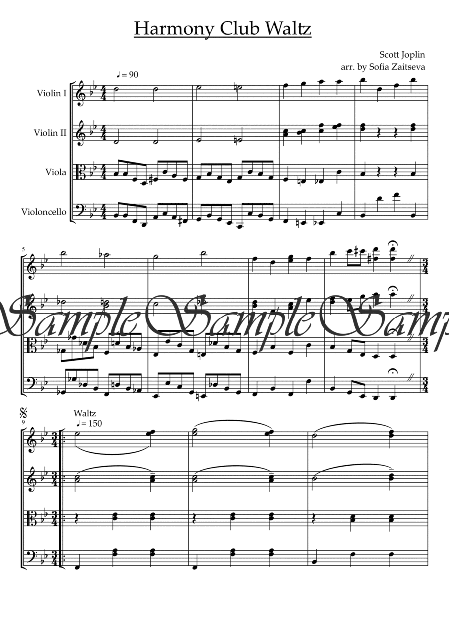 Harmony Club Waltz for String Quartet (arr. Sofia Zaitseva)
