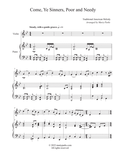 Come, Ye Sinners, Poor and Needy (Violin-Piano) (arr. Marty Parks)