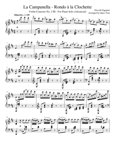 La Campanella - Rondo à la Clochette - For Piano Solo (Advanced) (arr. Quoc Tran)