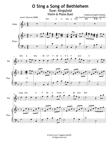 O Sing a Song of Bethlehem (Violin & Piano) (arr. Carol Troutman Wiggins)