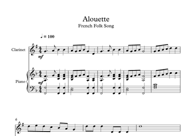 Alouette - French Folk Song (Clarinet + Piano) (arr. Digital Book Music)