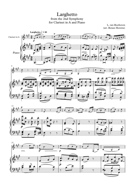 Larghetto for Clarinet in A and Piano (arr. Renan Moreira)
