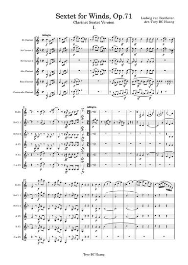 Sextet, Op.71 for Clarinet Sextet (arr. Tony BC Huang)