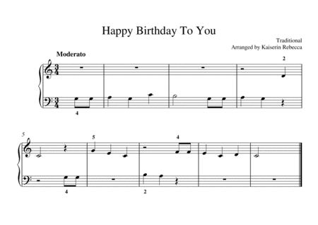 Happy Birthday To You (for easy piano solo) (arr. Kaiserin Rebecca)