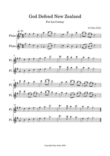 God Defend New Zealand - Flute Duet (arr. Kate Jolley)