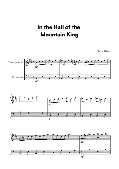 In the Hall of the Mountain King (for Trumpet and Trombone) (arr. Cadenza Editions)