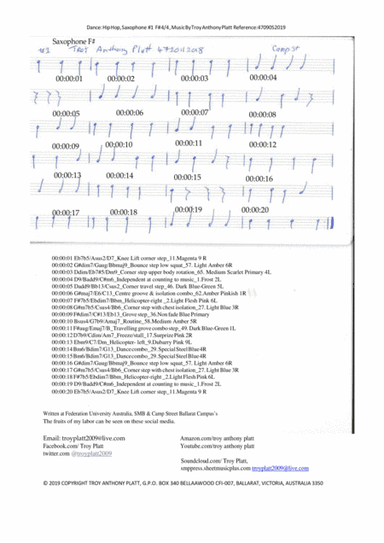 Dance: Hip Hop, Saxophone #1  F# 4/4 , Music By Troy Anthony Platt Reference: 4709052019