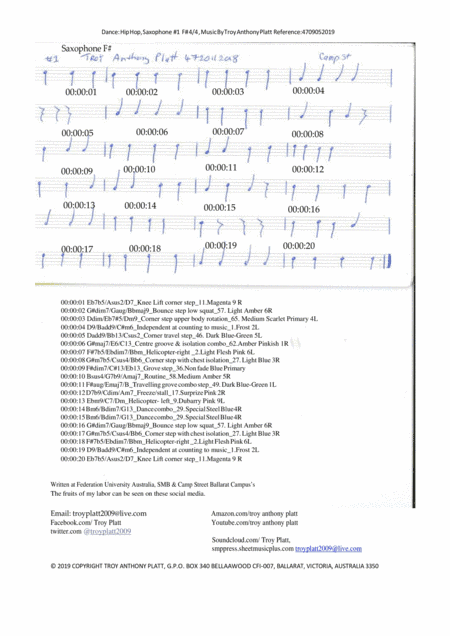 Dance: Hip Hop, Saxophone #1  F# 4/4 , Music By Troy Anthony Platt Reference: 4709052019