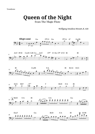 Queen of the Night by Mozart for Trombone with Chords (arr. Langanho)