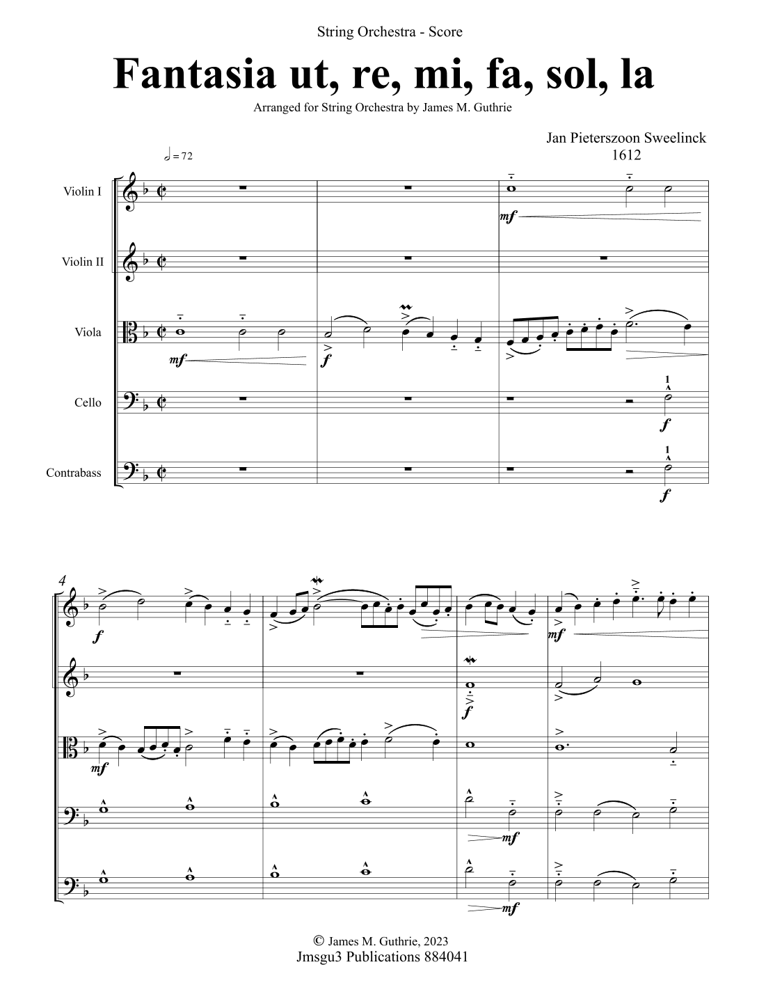 Sweelinck: Fantasia Ut, re, mi, fa, sol, la for String Orchestra (arr. James M. Guthrie)