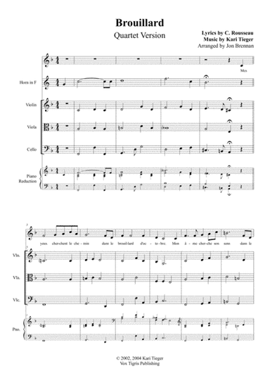 Brouillard (Fog) Quartet for Vocal, French Horn and String Trio