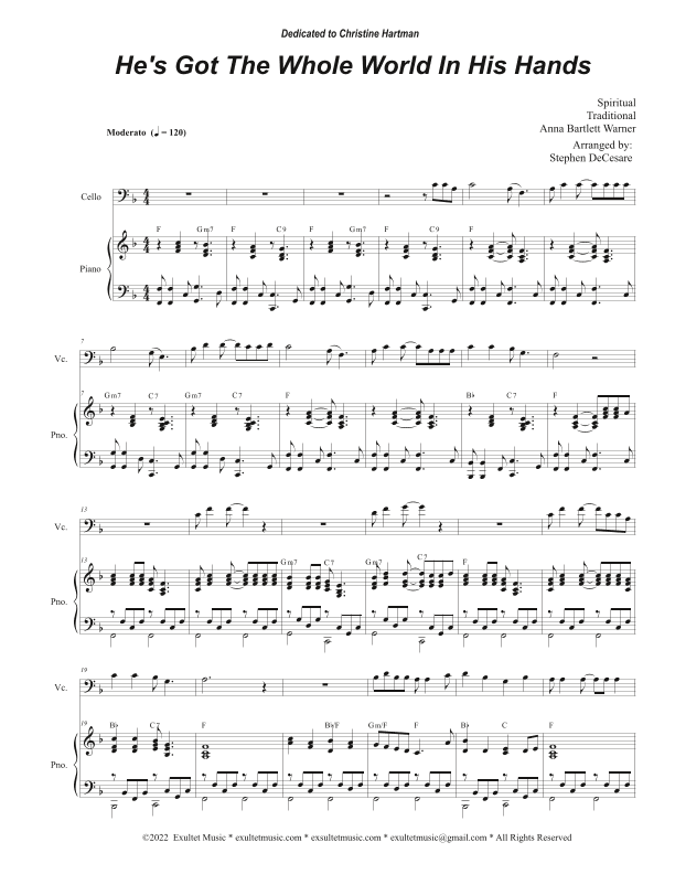 He's Got The Whole World In His Hands (Cello solo and Piano) (arr. Stephen DeCesare)