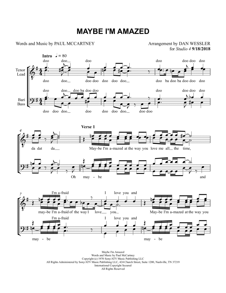 Maybe I'm Amazed (arr. Dan Wessler)