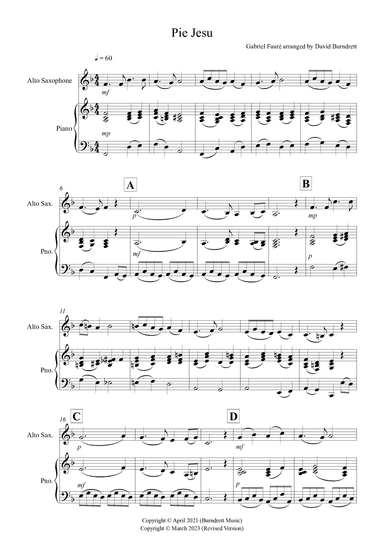 Pie Jesu (from Requiem) for Alto Saxophone and Piano (arr. David Burndrett)