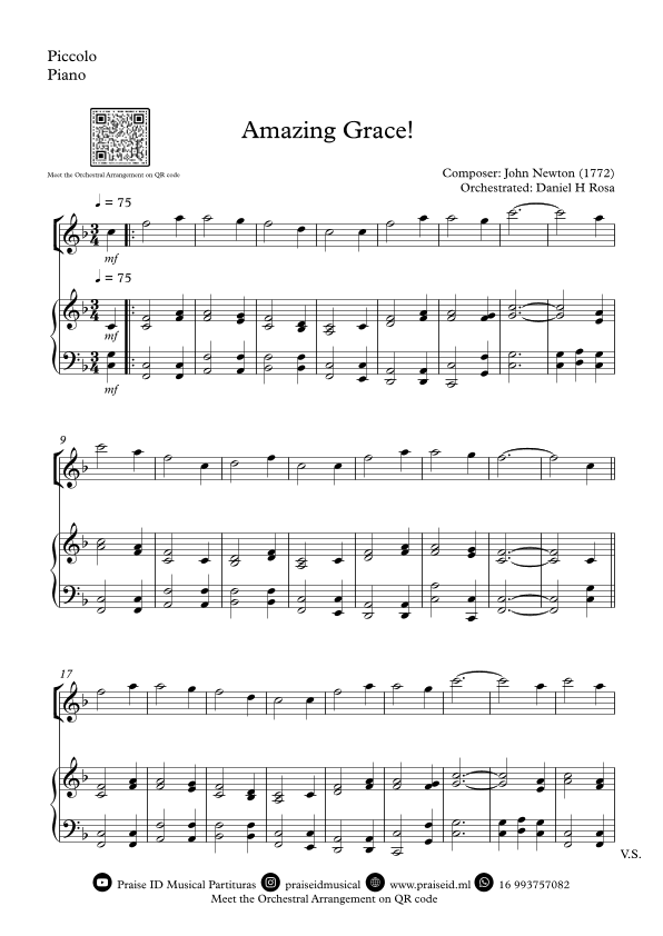 Amazing Grace How Sweet the sound - Easy Piccolo and Piano (arr. Daniel H Rosa)