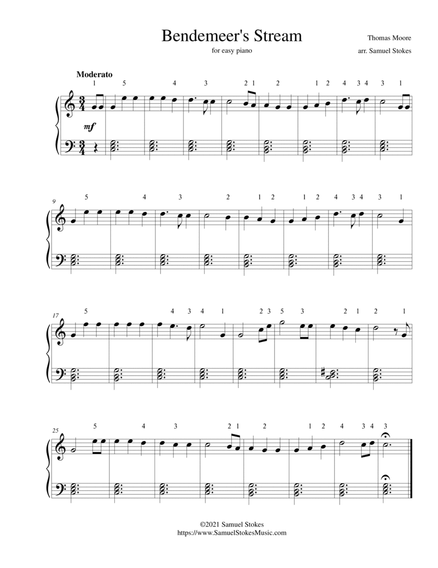 Bendemeer's Stream - for easy piano (arr. Samuel Stokes)